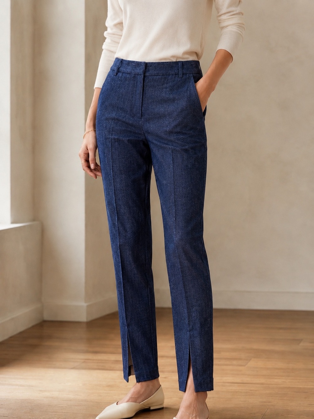 Tibi Slit Front Cotton Beatle Pants Dark Denim Blue Size 2